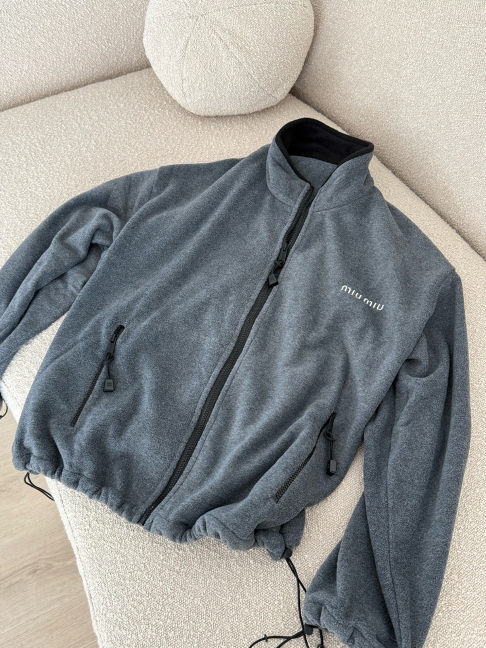 Miu Miu Charcoal Gray Full-Zip Fleece Jacket
